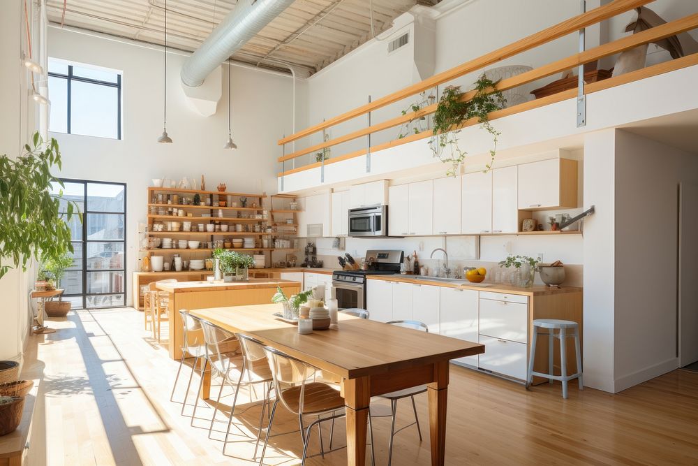 Loft kitchen architecture furniture building. AI generated Image by rawpixel.