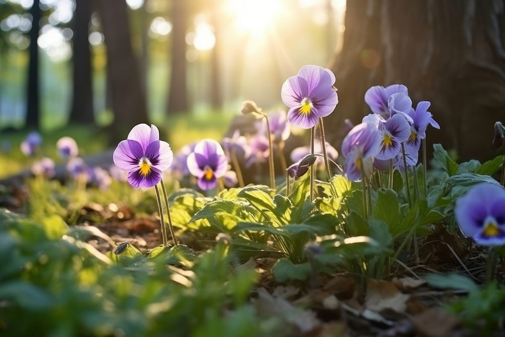 Flower pansy sunlight outdoors. AI generated Image by rawpixel.