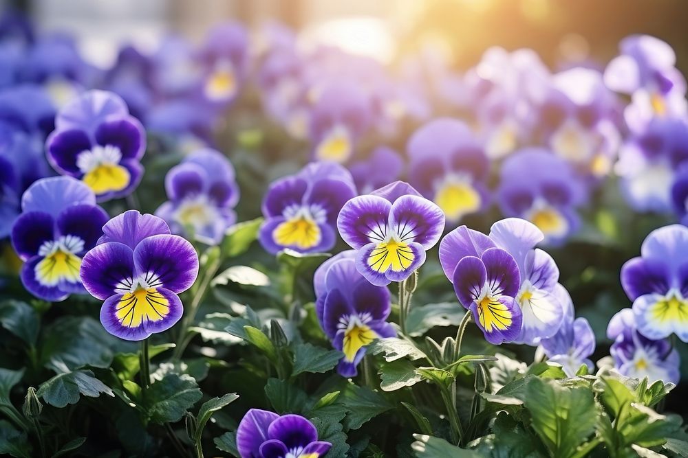 Pansy garden flowers outdoors blossom nature. 