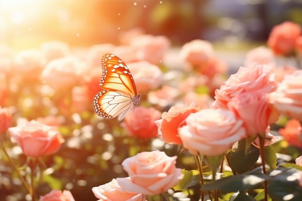 Butterfly flower rose outdoors. AI generated Image by rawpixel.