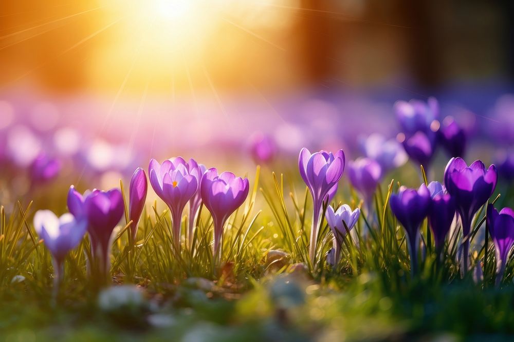 Spring crocus background nature landscape sunlight. AI generated Image by rawpixel.