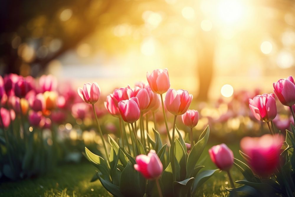 Spring tulips background landscape nature backgrounds. AI generated Image by rawpixel.