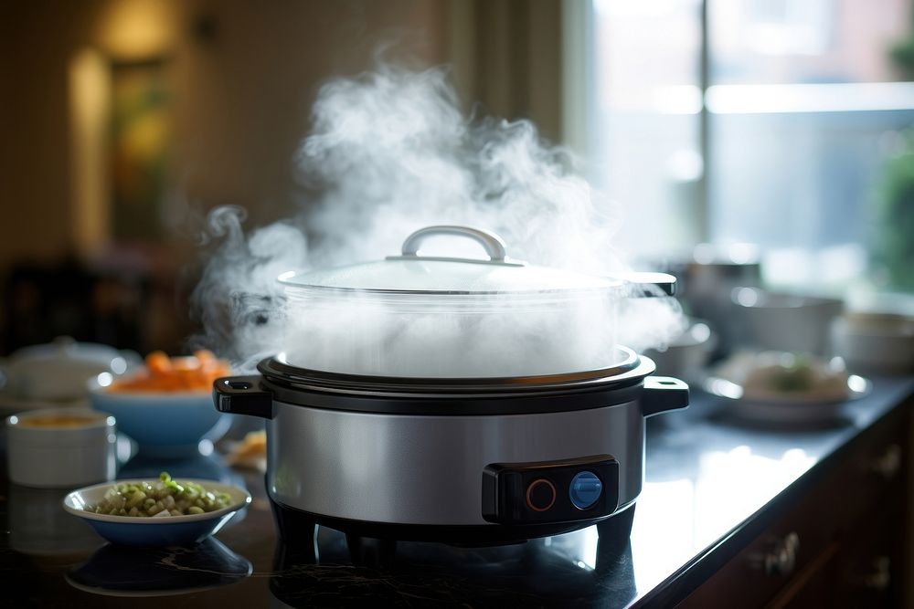 Rice cooker appliance steam dish. AI generated Image by rawpixel.