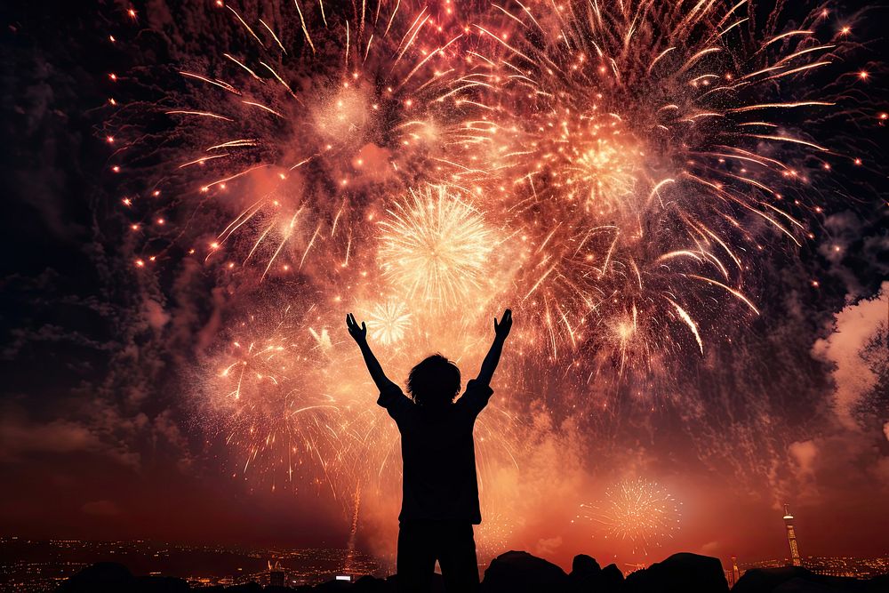 Celebrate fireworks sky illuminated. AI generated Image by rawpixel.