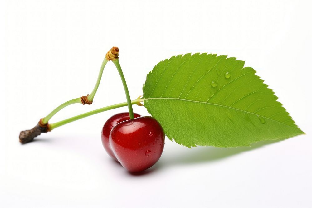 Cherrys withe green leaf plant fruit food. AI generated Image by rawpixel.
