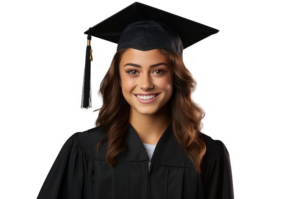 Girl wearing graduation gown student adult white background. AI generated Image by rawpixel.