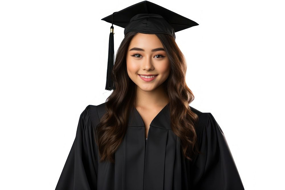 Girl wearing graduation gown student adult white background. AI generated Image by rawpixel.