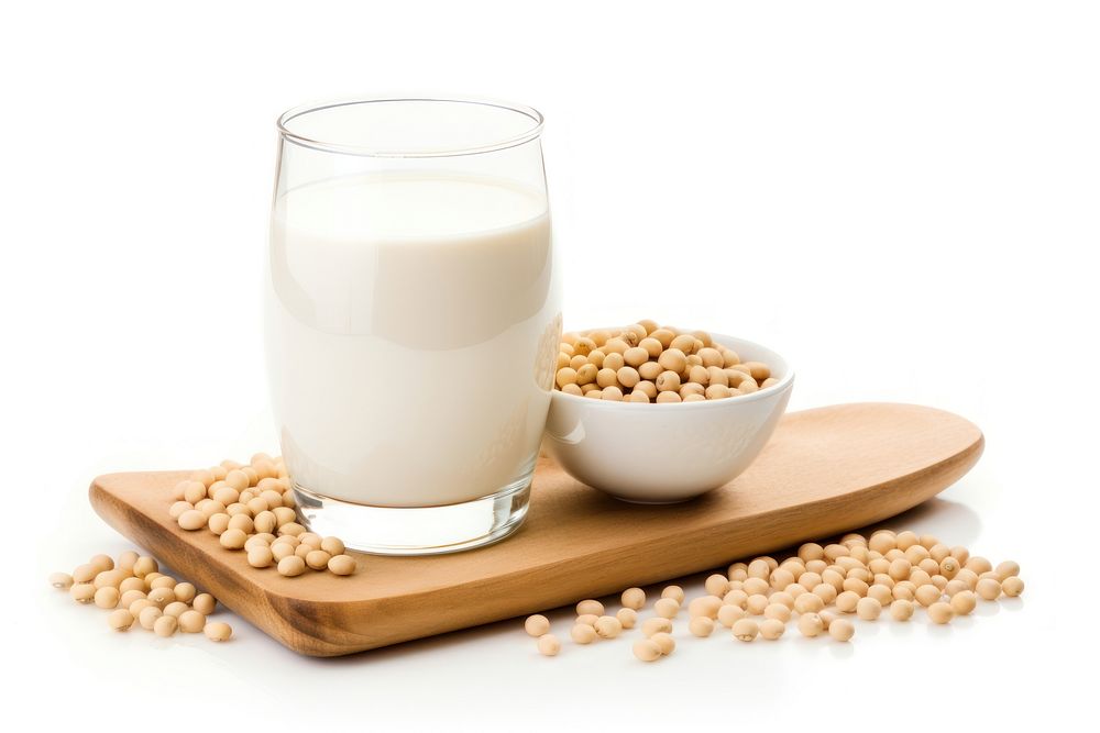 Soymilk withe soybeans food white background refreshment. AI generated Image by rawpixel.