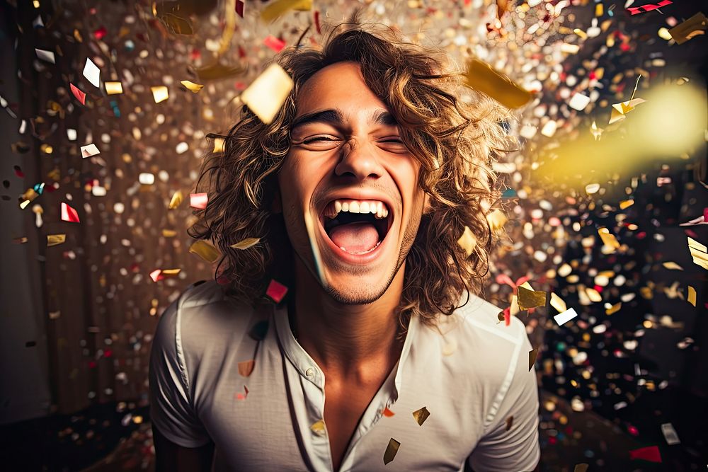 Confetti laughing adult party. AI generated Image by rawpixel.