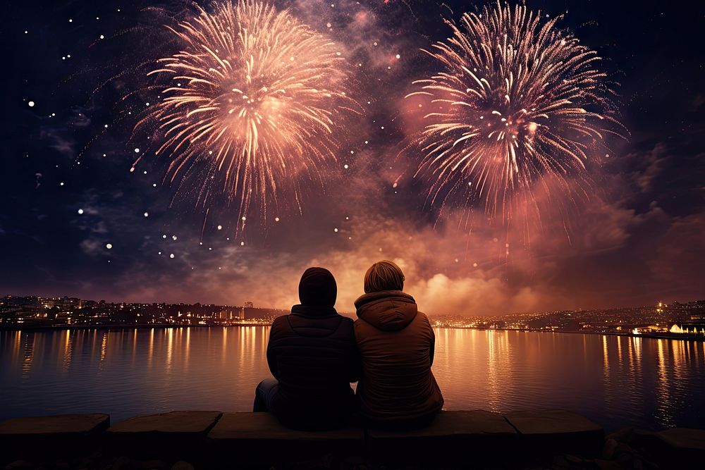 Couple fireworks outdoors night. AI generated Image by rawpixel.