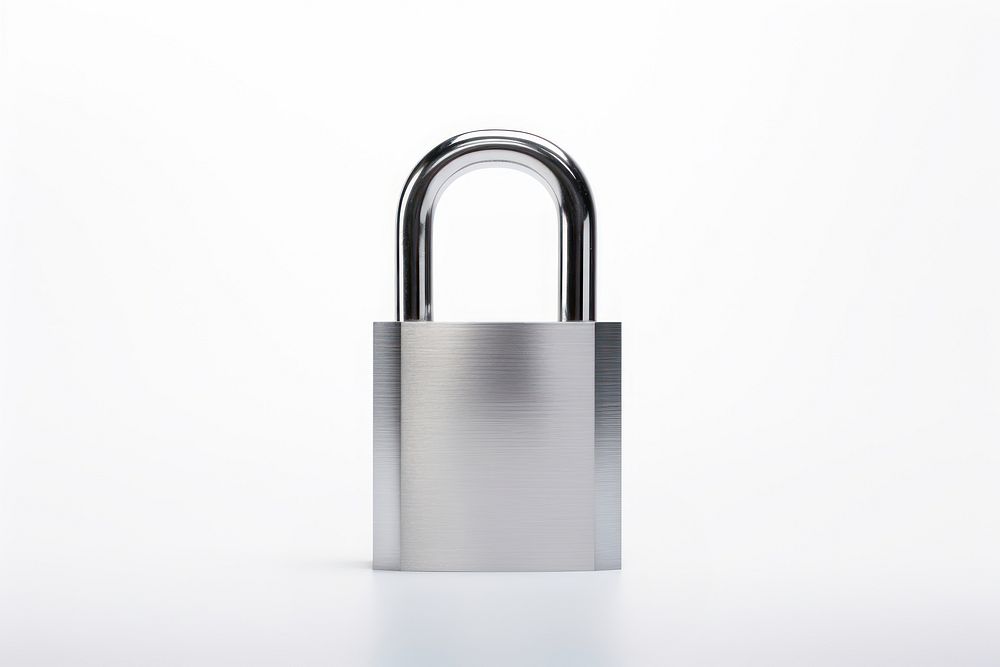 Locked metal padlock protection security white background. AI generated Image by rawpixel.