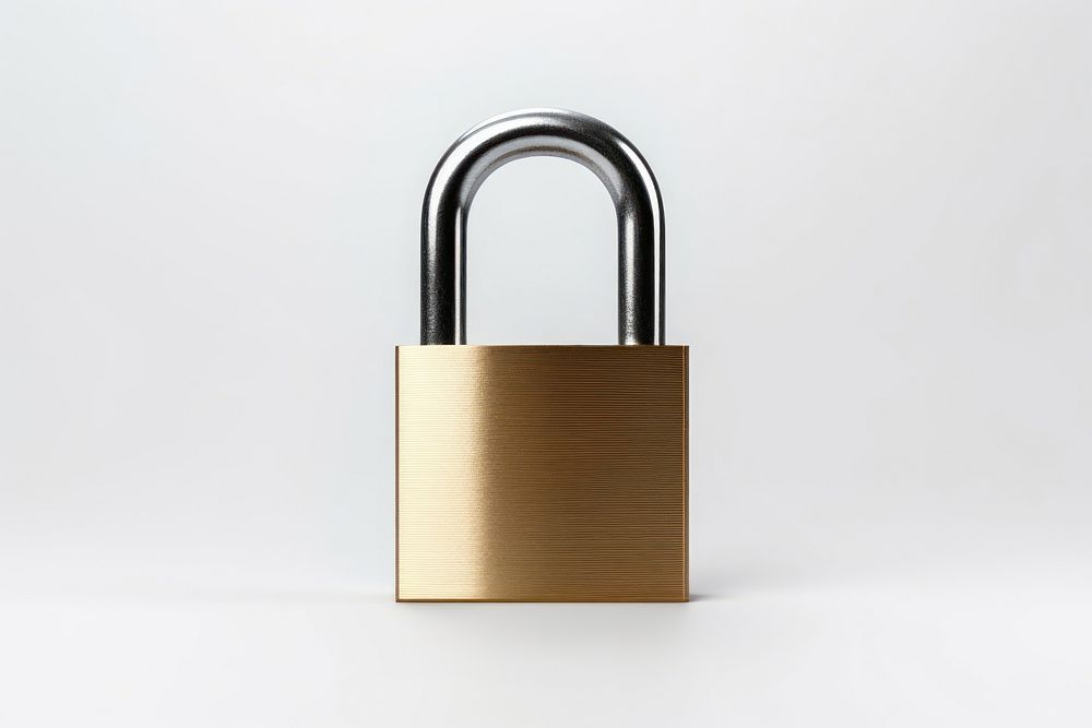 Locked metal padlock protection security white background. AI generated Image by rawpixel.