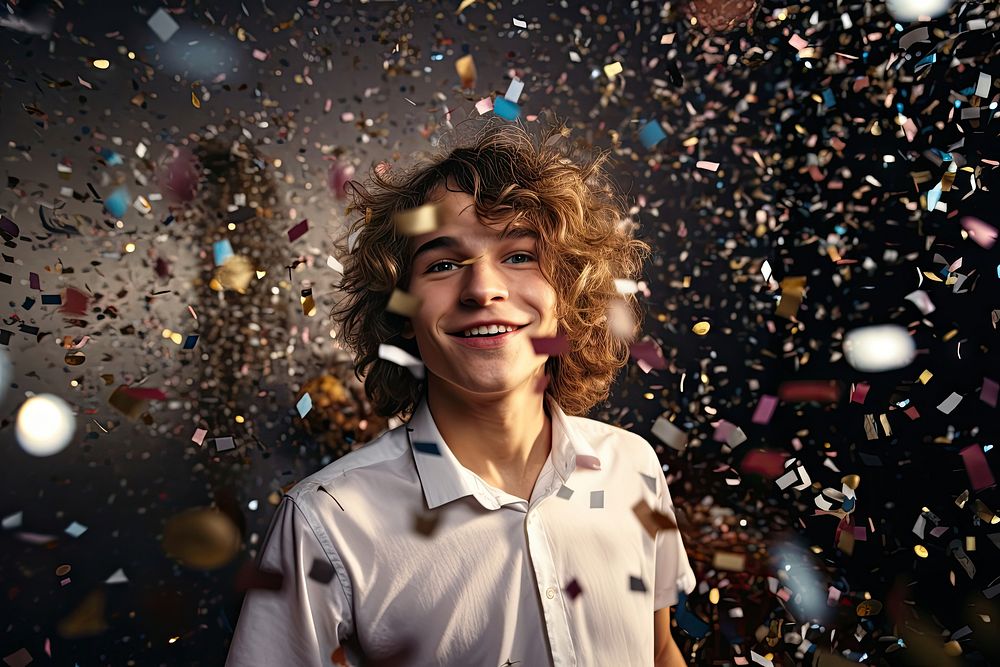 New year party confetti portrait photo. AI generated Image by rawpixel.