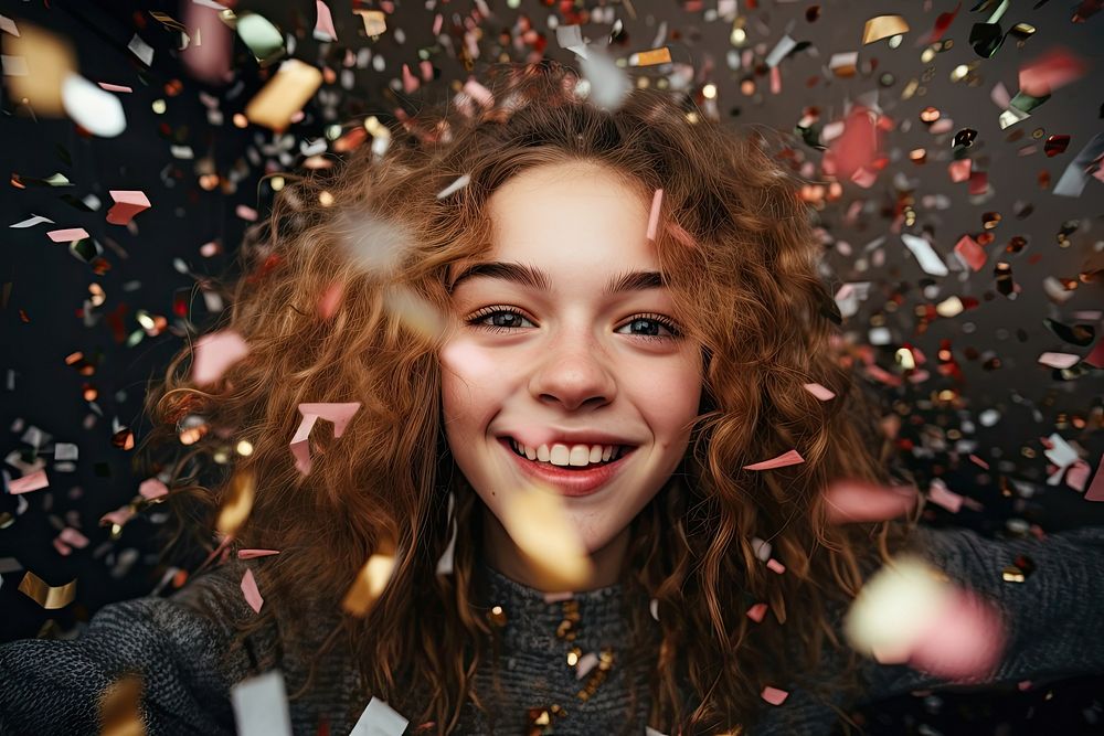 New year party confetti portrait smile. AI generated Image by rawpixel.