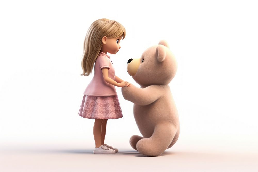 Girl holding teddy bear cartoon doll toy. AI generated Image by rawpixel.