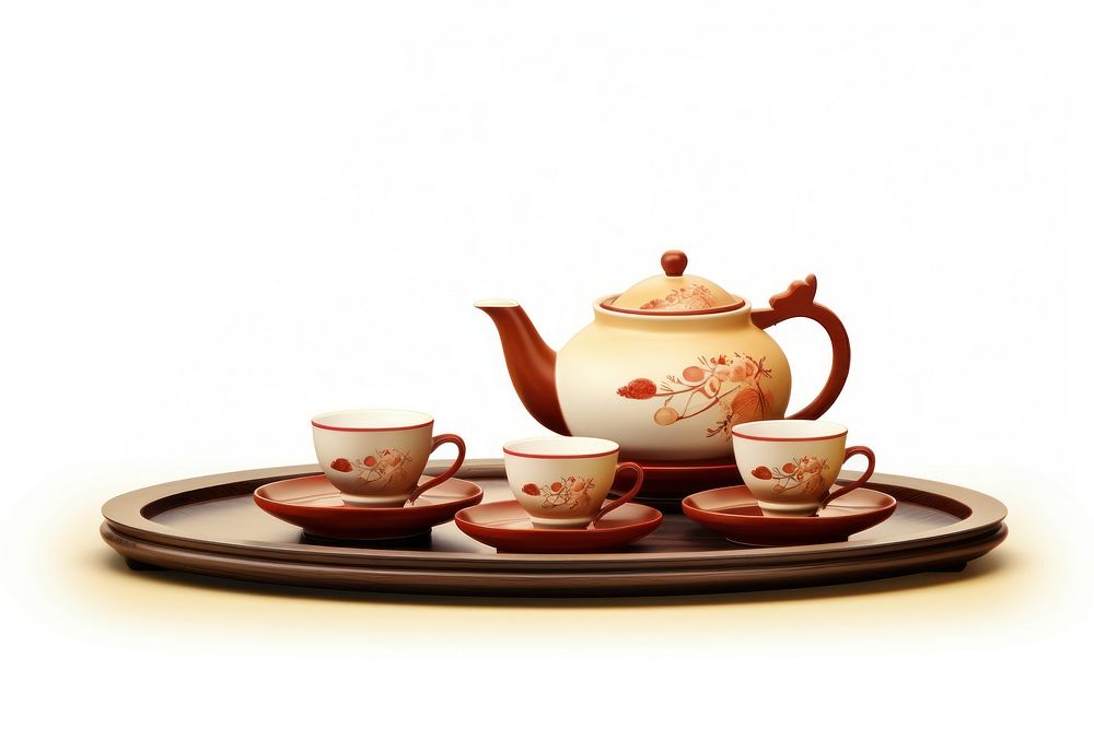 Traditional Chinese tea set porcelain teapot saucer. AI generated Image by rawpixel.
