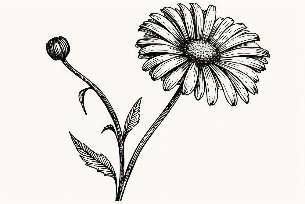 A minimal daisy sketch drawing flower. AI generated Image by rawpixel.