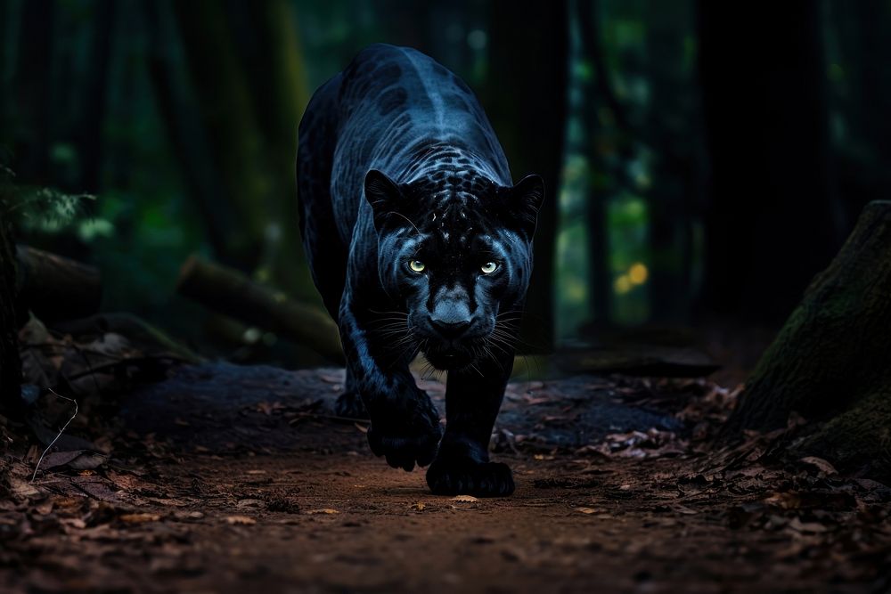 A calm black leopard walking wildlife animal mammal. AI generated Image by rawpixel.