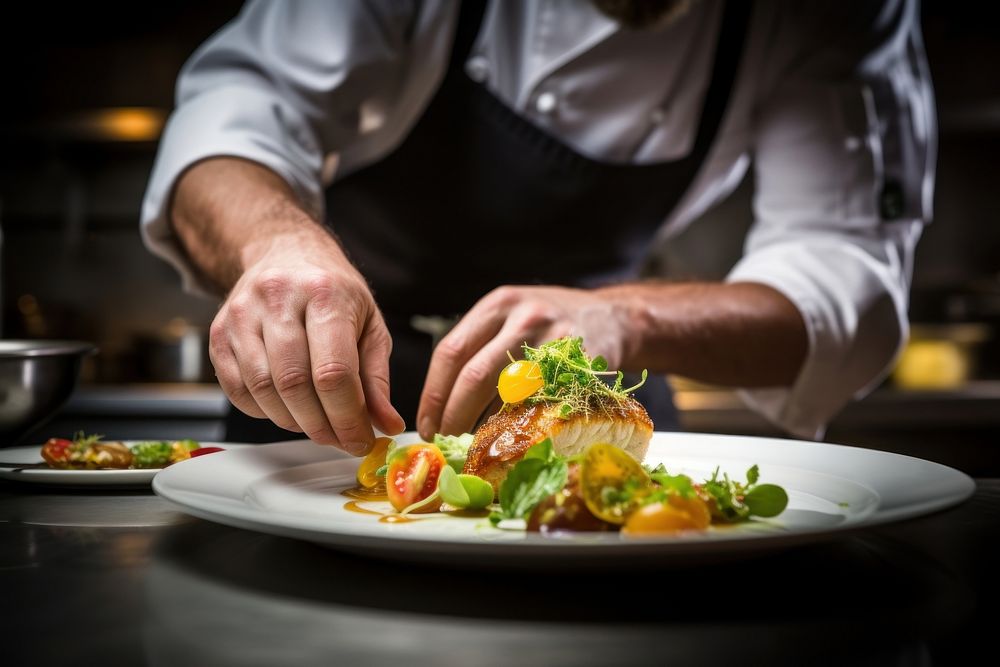 Chef garnishing food kitchen plate | Premium Photo - rawpixel