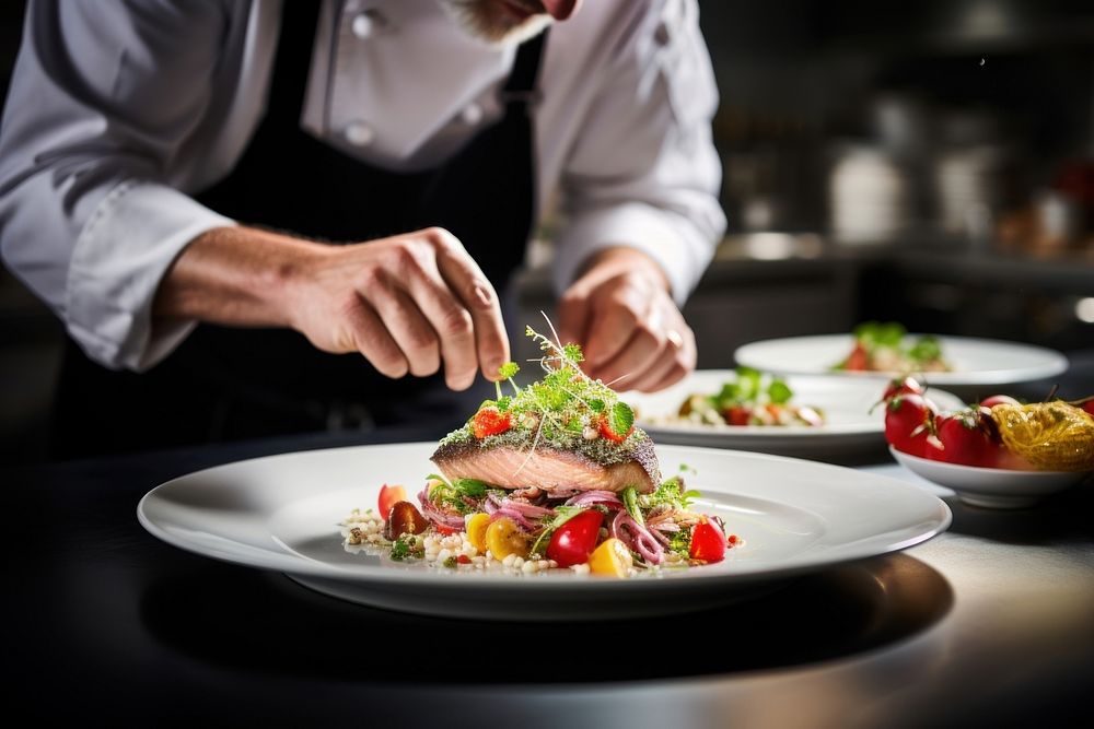 Chef garnishing food kitchen plate | Free Photo - rawpixel