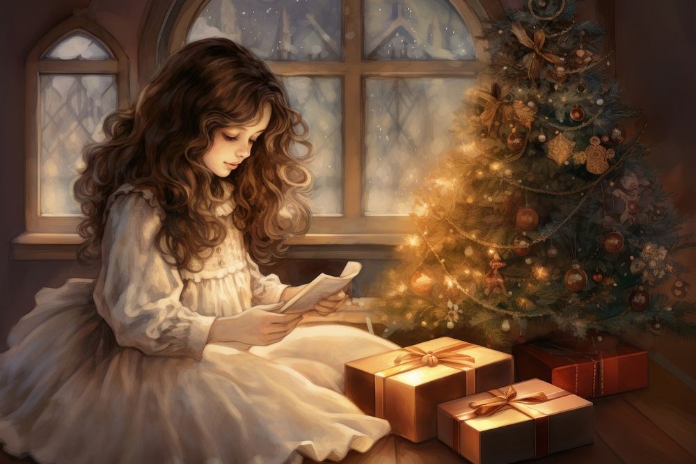 Young girl christmas contemplation anticipation. AI generated Image by rawpixel.