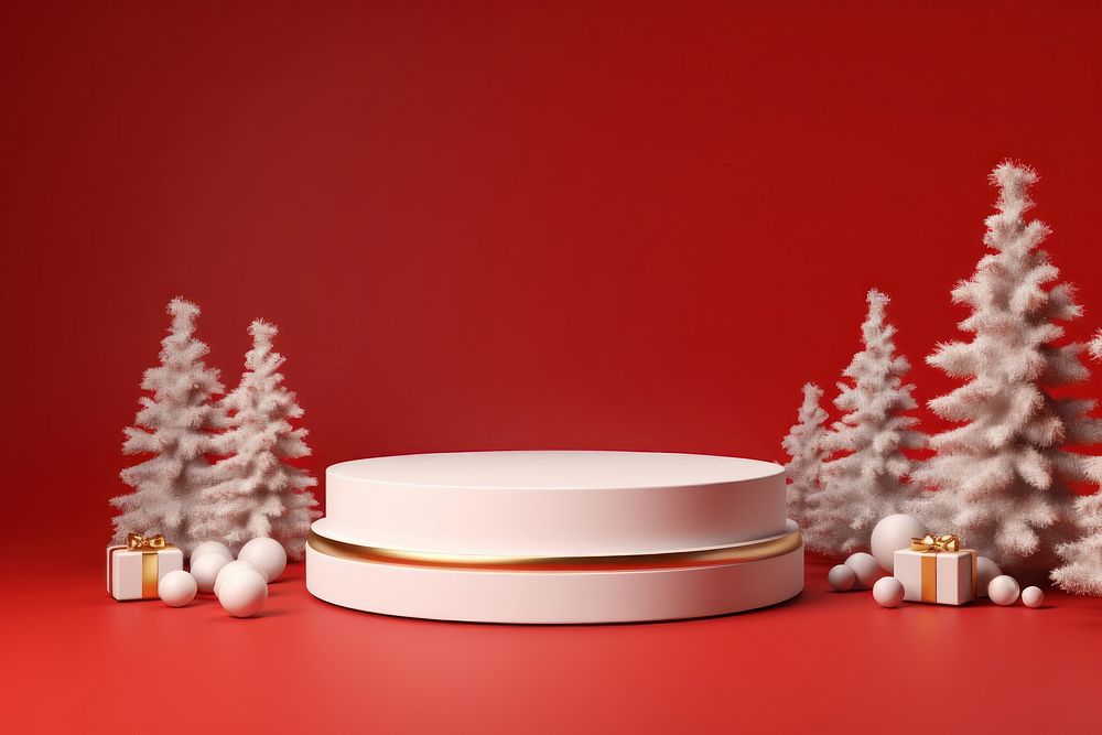 White podium decoration christmas tree. AI generated Image by rawpixel.
