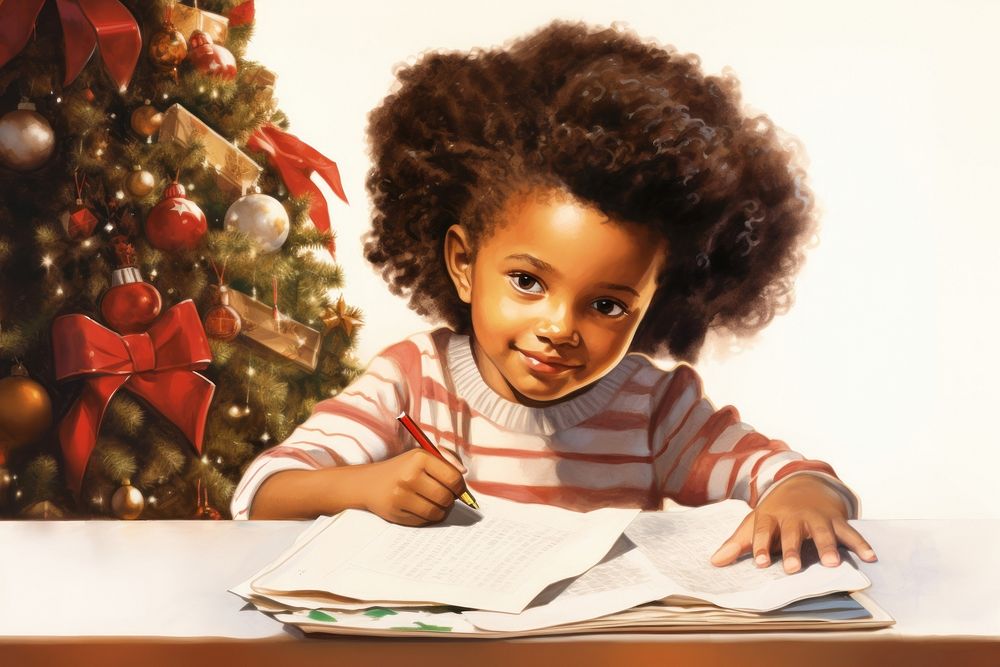 African American young girl christmas child anticipation. AI generated Image by rawpixel.