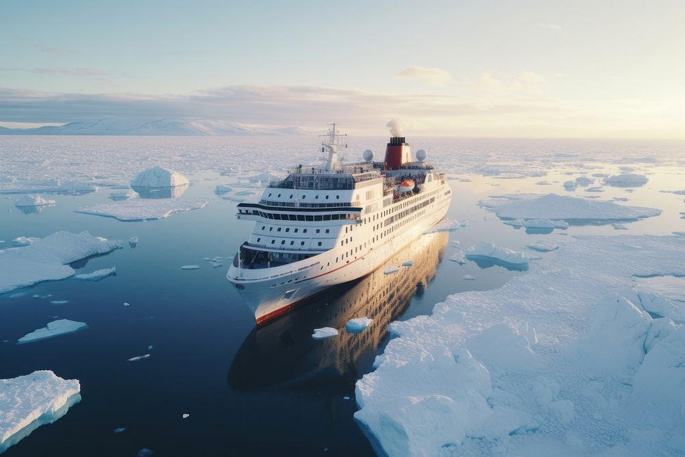 An icebreaker cruise ship sailing polar ocean watercraft outdoors vehicle. AI generated Image by rawpixel.