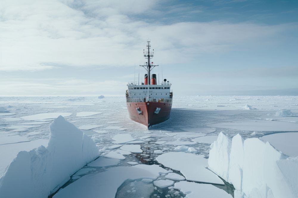 An icebreaker ship sailing polar ocean watercraft vehicle boat. AI generated Image by rawpixel.