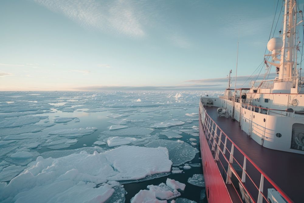 An icebreaker ship sailing polar ocean watercraft outdoors vehicle. AI generated Image by rawpixel.
