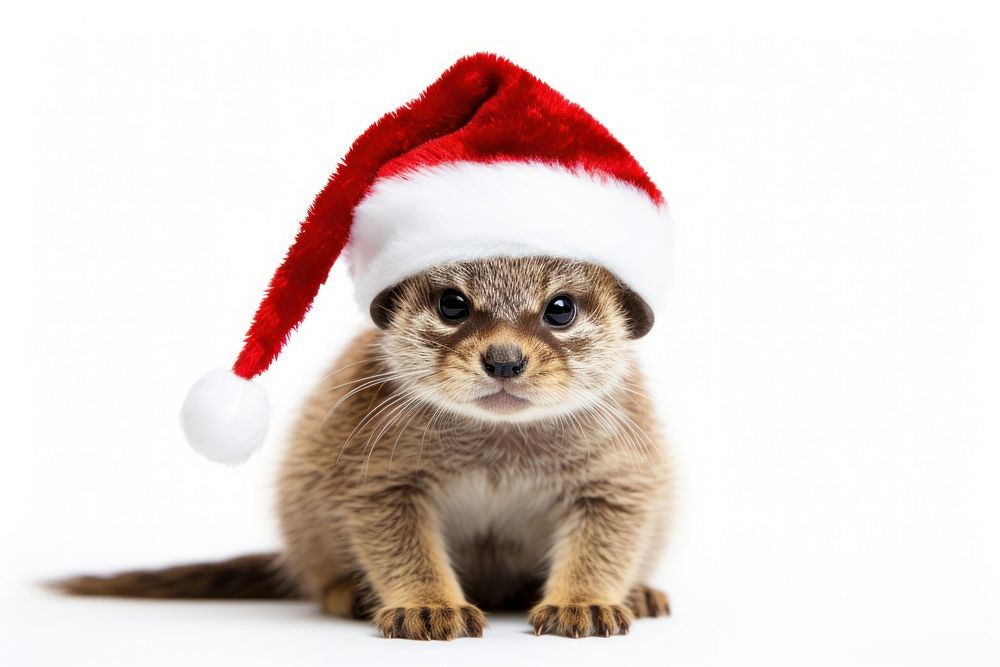 Animal wearing christmas hat mammal rodent pet. 