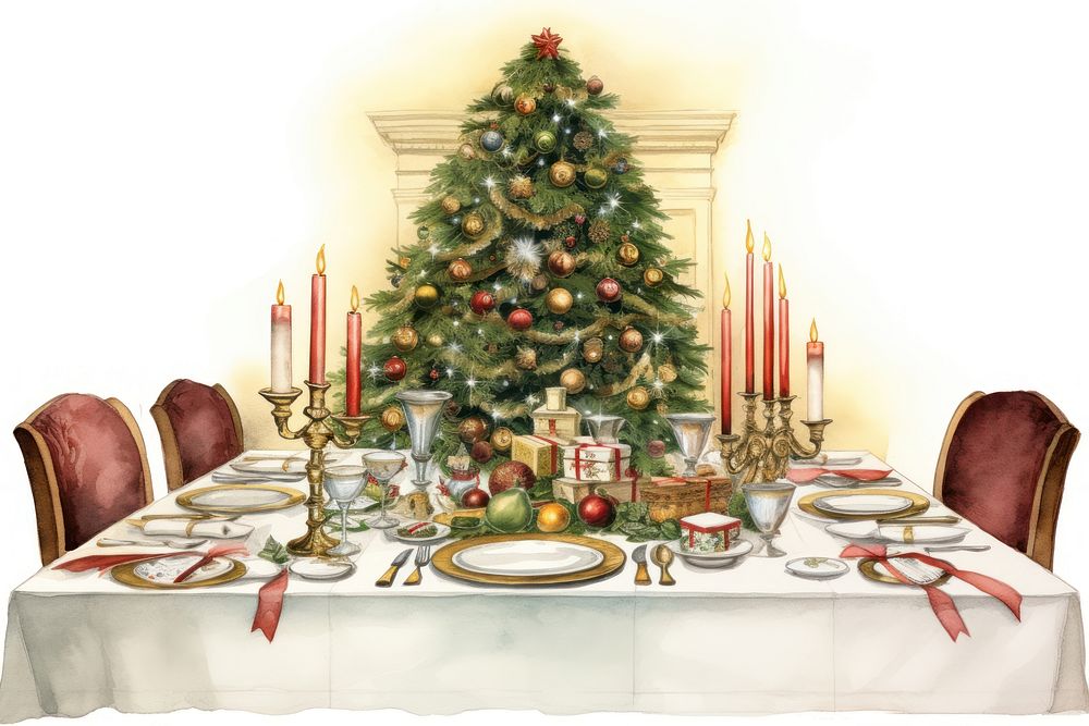 Christmas Dinning table christmas decoration furniture. AI generated Image by rawpixel.