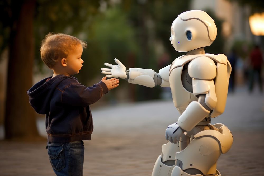 Robot child human togetherness. AI generated Image by rawpixel.