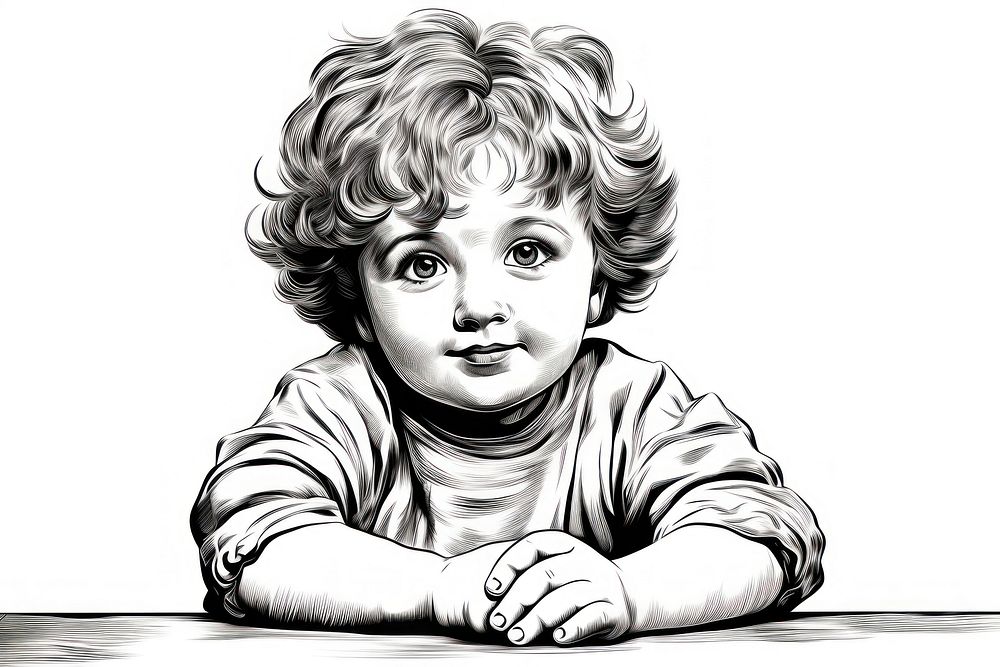 Cute child sketch portrait drawing. AI generated Image by rawpixel.