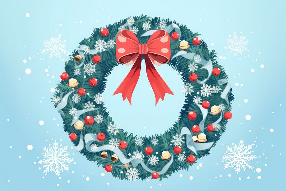 Christmas wreath ribbon blue. AI generated Image by rawpixel.