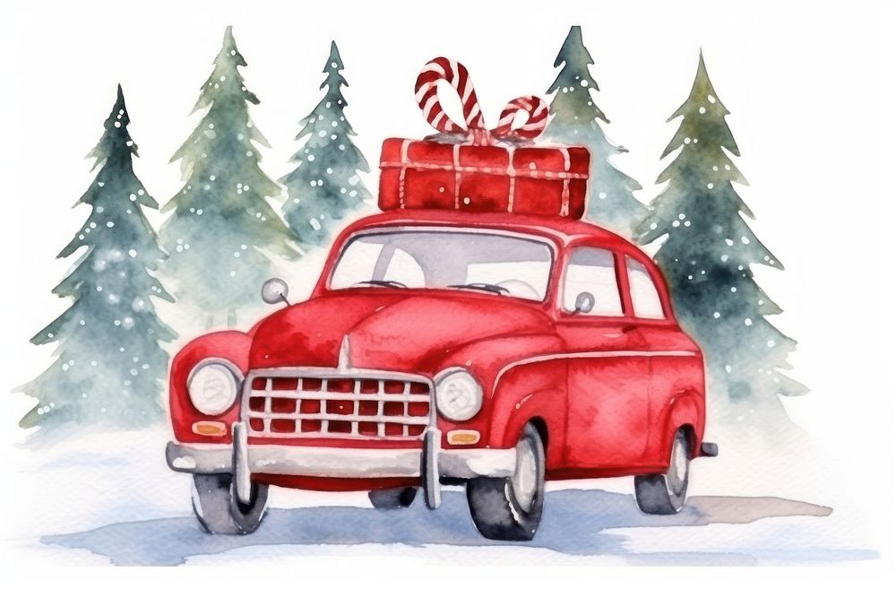 Christmas red car christmas vehicle plant. AI generated Image by rawpixel.