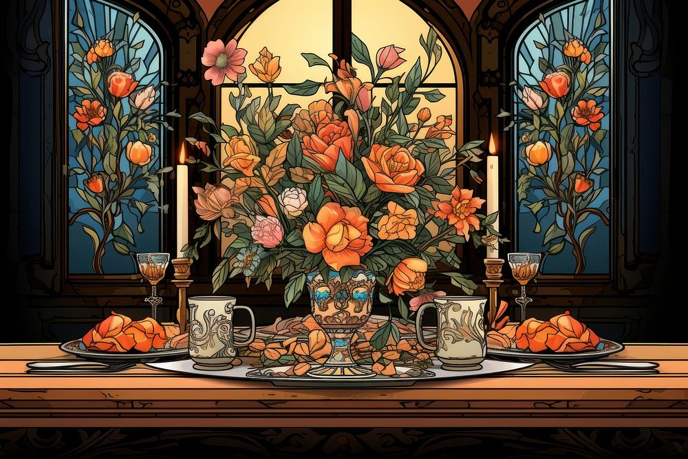 Dinning table decoration architecture art thanksgiving. AI generated Image by rawpixel.