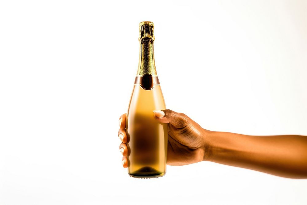 Champange bottle holding glass drink. AI generated Image by rawpixel.