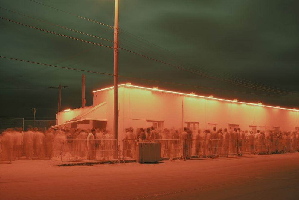 Migrants architecture outdoors illuminated. AI generated Image by rawpixel.