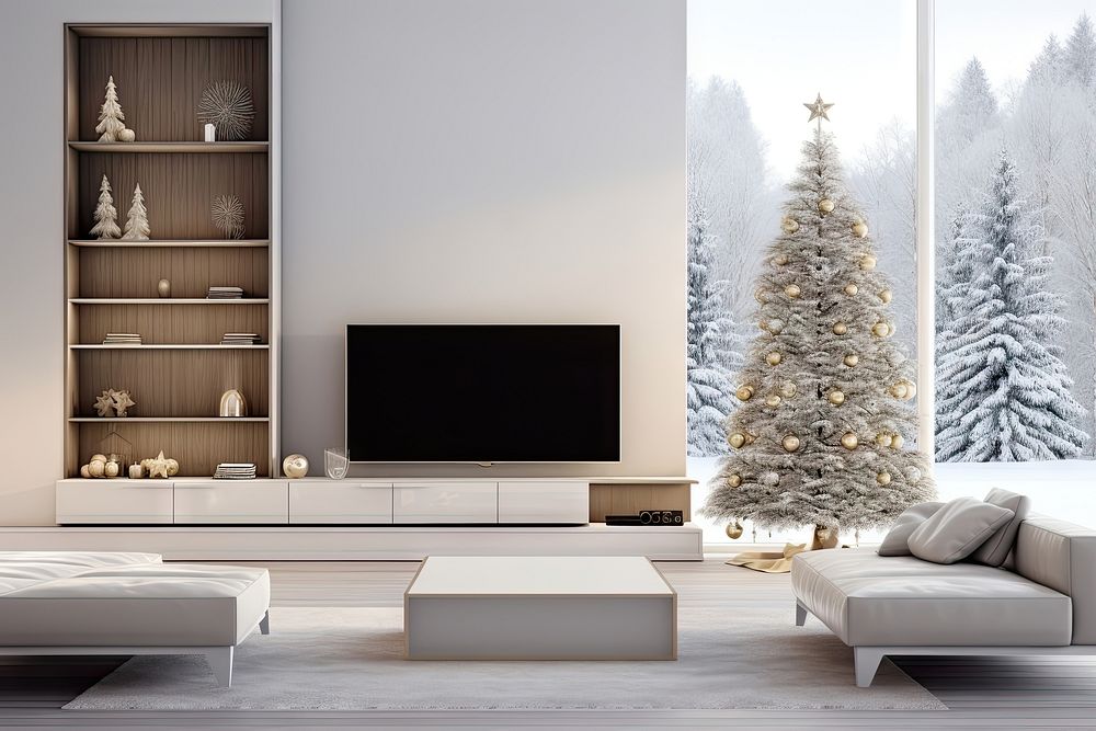 Modern living room christmas tree architecture. AI generated Image by rawpixel.