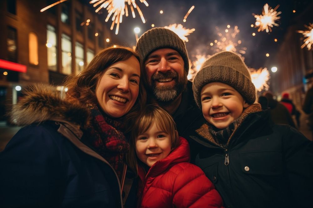 Celebrating New Years together outdoors laughing portrait. AI generated Image by rawpixel.