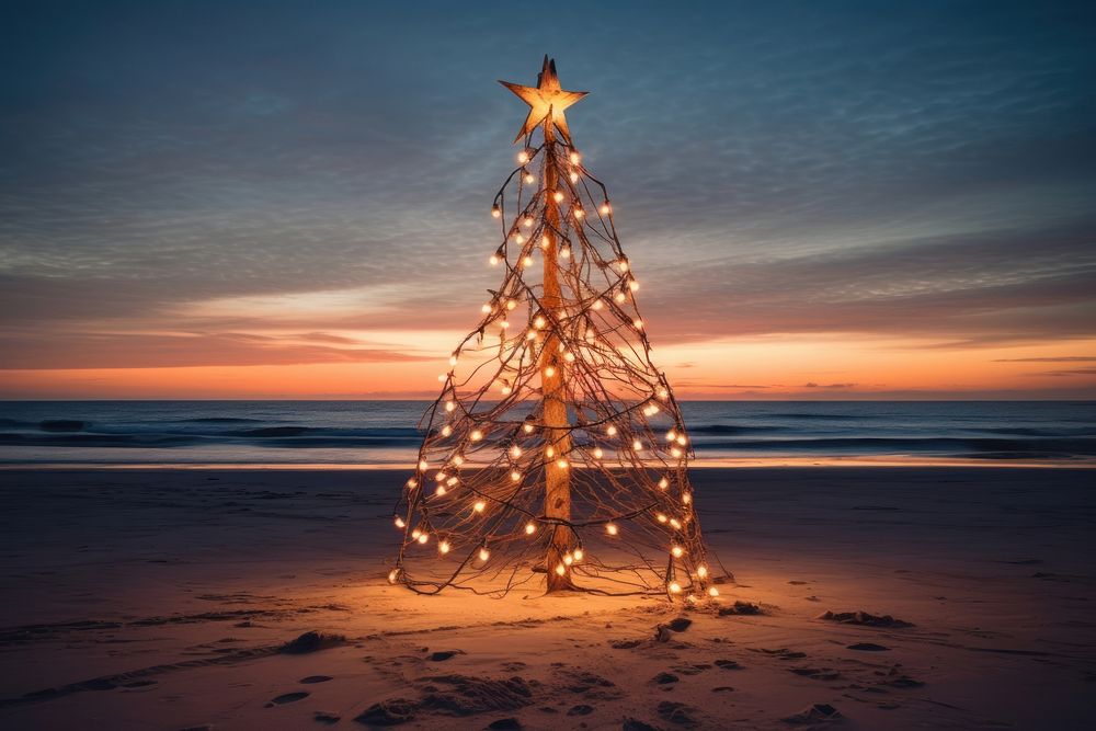 Christmas sunset beach light. AI generated Image by rawpixel.