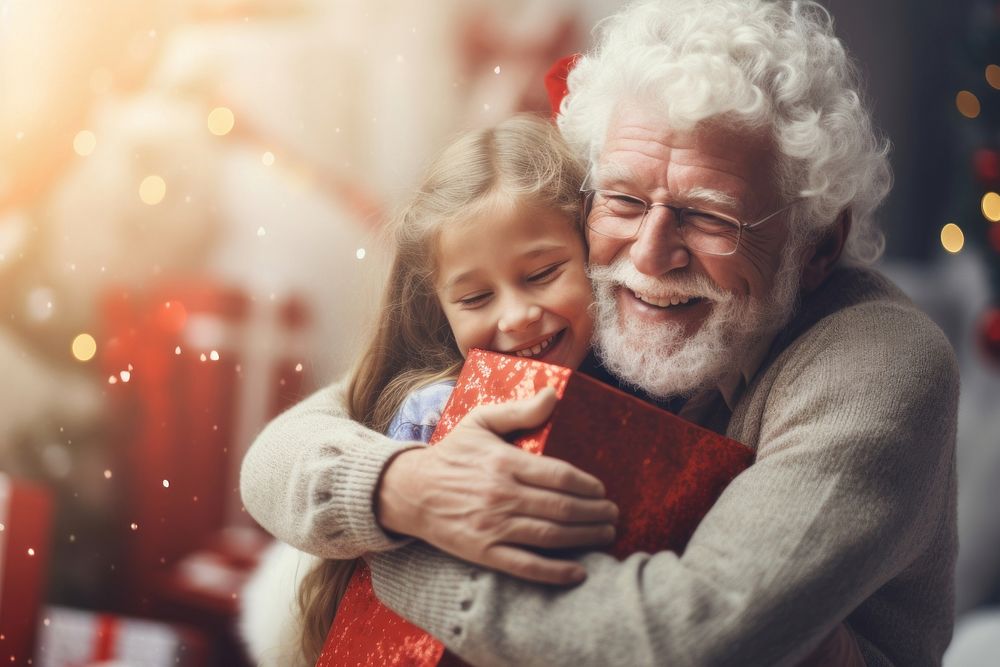 Christmas grandfather adult hug. AI generated Image by rawpixel.