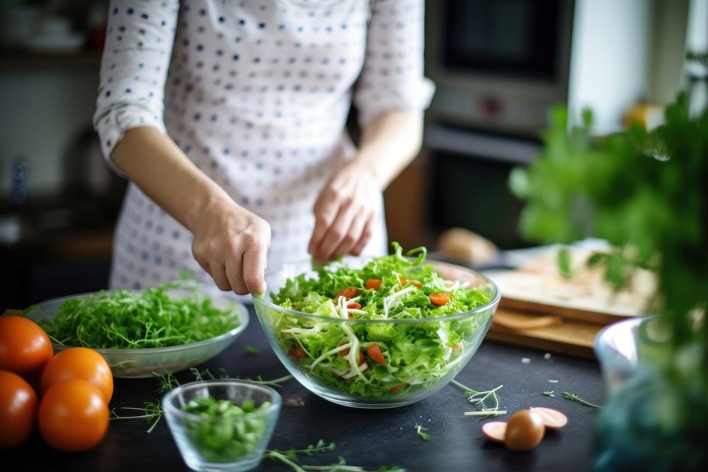 Preparing Salad kitchen salad adult. AI generated Image by rawpixel.