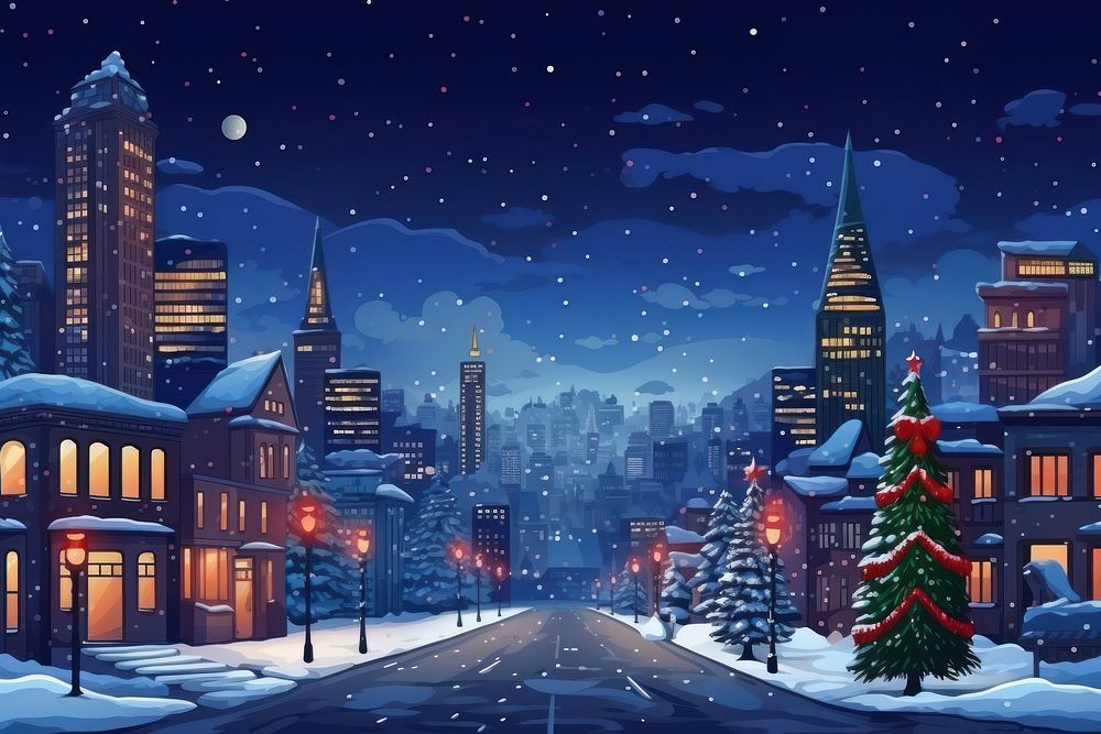 Christmas city outdoors christmas night winter. AI generated Image by rawpixel.