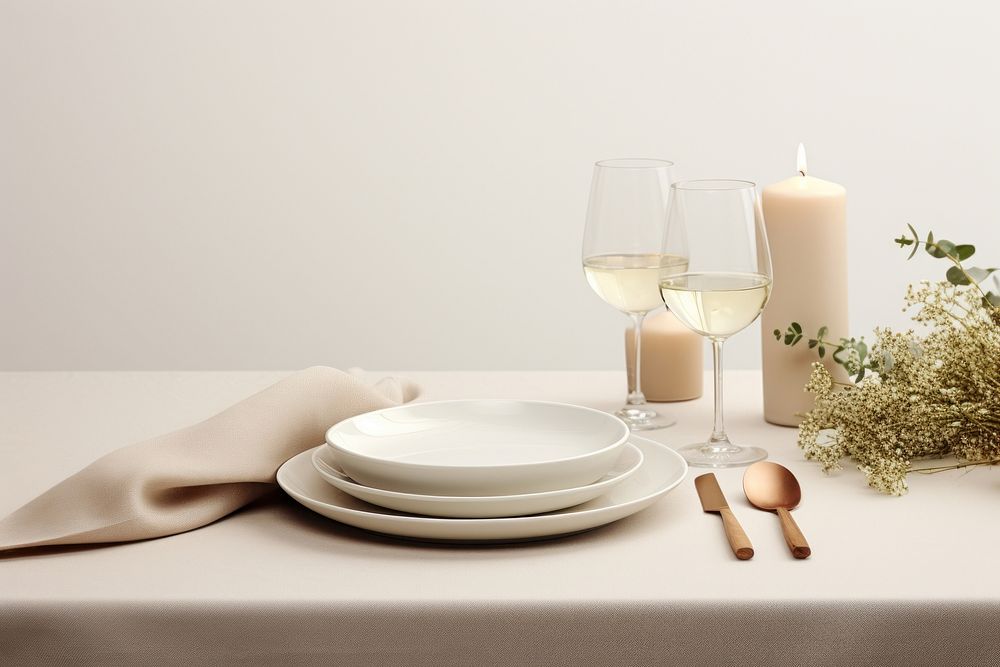 Christmas table place setting furniture candle dinner. 