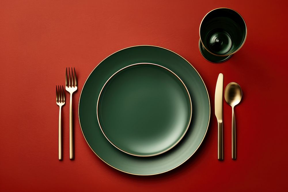 Christmas table place setting spoon plate green. AI generated Image by rawpixel.