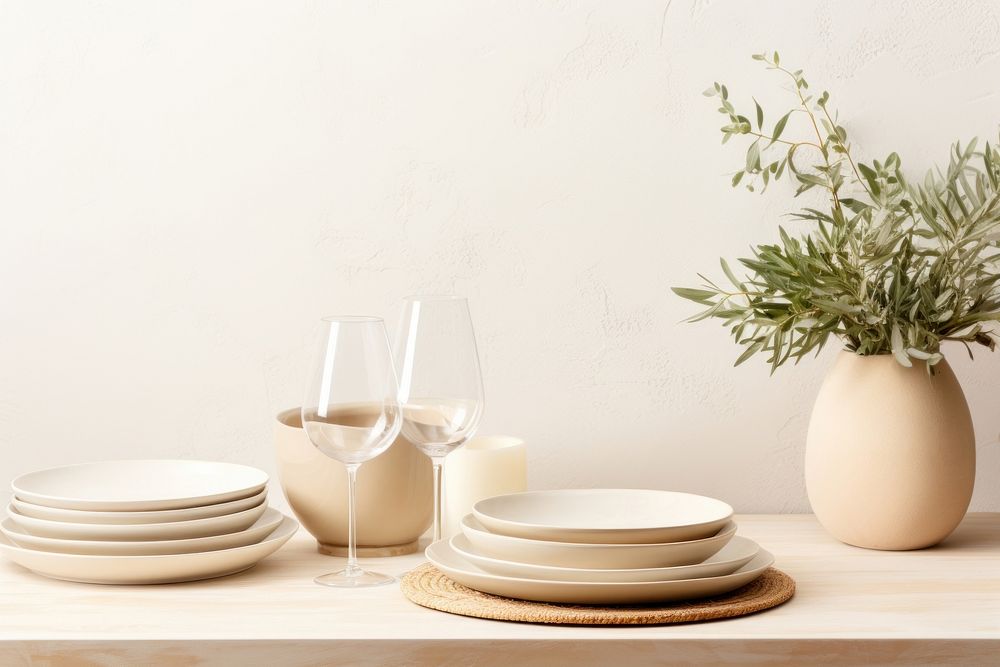 Christmas table place setting porcelain furniture glass. AI generated Image by rawpixel.