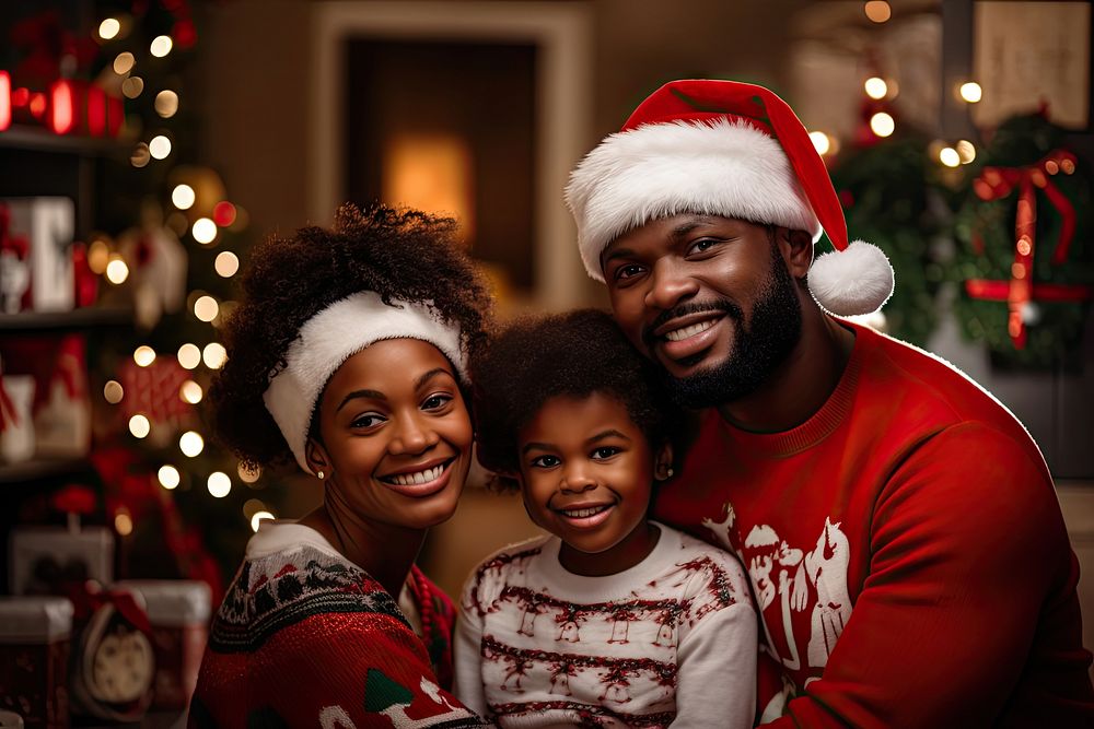 Happy African American family christmas child adult. AI generated Image by rawpixel.