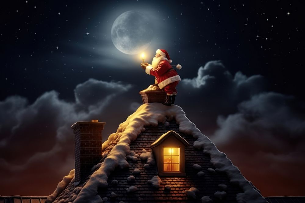 Santa carry big red gift sack christmas night astronomy. AI generated Image by rawpixel.